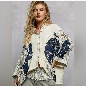 POL Cream and Navy Floral Jacket